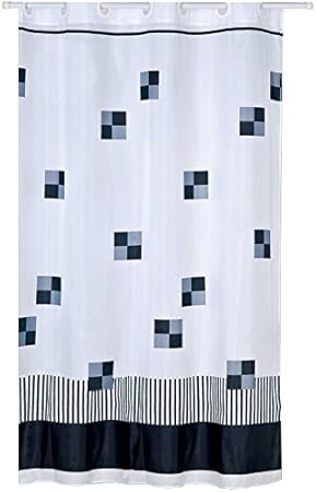 Msv 140783 Rideau De Douche Polyester Plastique Polypropylène Carré Blancnoirgris 180 X 200 X 01 Cm 12 Anneaux Inclus