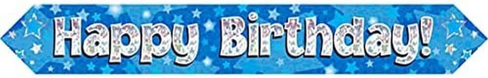 OakTree 9ft Happy Birthday Blue Foil Holographic Banner