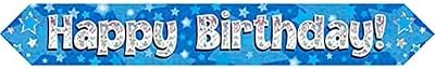 OakTree 9ft Happy Birthday Blue Foil Holographic Banner