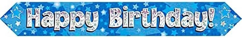 OakTree 9ft Happy Birthday Blue Foil Holographic Banner