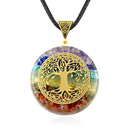 SEKDAQ Yoga Orgones 7 Chakra Pendant Tree Of Life,orgonite Necklace Healing Reiki Woman Mediation Gifts(pink Crystal)