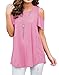 PrinStory Women's Blouse Tunic Tops Short Sleeve Cold Off Shoulder Round Neck Casual Loose Shirts Pink-US X-Large