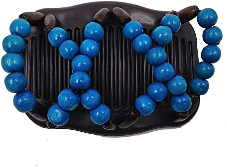 Pausseo Hair and Beard Combs Unisex Double Foldable Portable Durable Magic Wooden Clip Hairpins Double Row Insert Elastic Comb Best Hair Accessories for Women - Comfy UpDo - French Twist (Blue)