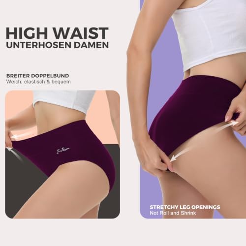 Unterhosen Damen Baumwolle Hohe Taille Slip 5er Pack Mehrfarbig XL