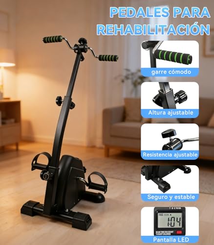 Pedales para Rehabilitación, Ajustable en Altura y Resistencia,con Pantallas LCD,Ejercitador de Piernas y Pedal para Brazo,Adecuado para uso doméstico y rehabilitación de piernas para personas mayores
