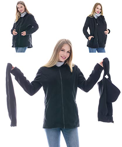 Smallshow Women's 3 in 1 Fleece Maternity Baby Carrier Hoodie Jacket Medium Black