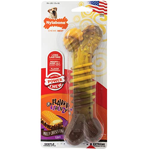 Nylabone Flavor Frenzy Souper Dura Chew Cheesesteak Flavored Bone Dog Chew Toy, 50+ lbs