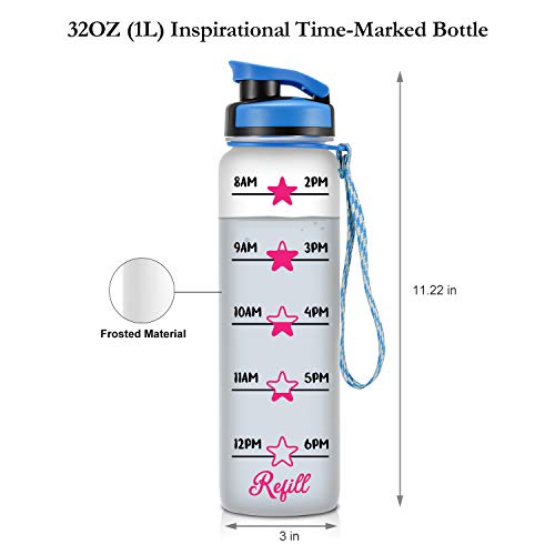 LEADO 32oz Motivational Water Bottle with Hourly Time Tracker - Tritan Plastic BPA Free - Workout Sports Fitness Hours Marked Bottle with Flip Top Lid - Drink More Water Daily - Hydration Tracker - Thumbnail 2