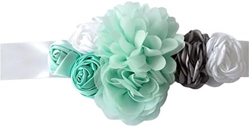 Maternity Satin Ribbon Belt with Flower for Photo Shoot, Floral Baby Shower/Bridal Sash/Wedding Belt, Flower Baby Girls Sash (Green)