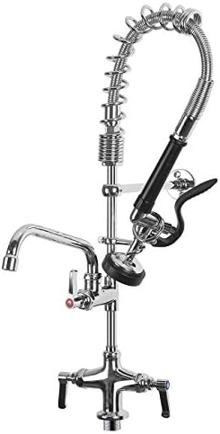 MSTJRY Commercial Kitchen Sink Faucet with Pull Down Sprayer Single Hole Deck Mount Pre-Rinse Faucet 8 Inch Center 27" Height with 8" Swivel Spout