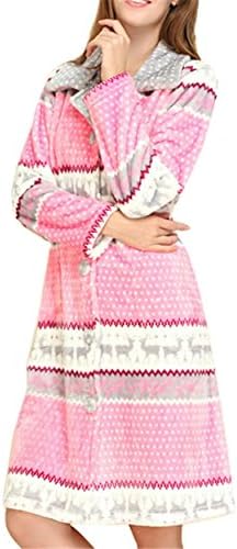 Betusline Women's Cute Deer Coral Velvet Button Down Cardigan Pajamas Bath Robes