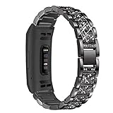 Mtozon Metal Bands Compatible Fitbit Charge 3, Replacement Metal Rhinestone Bling Bracelet Wristband for Women, Black