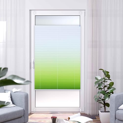K-home Klemmfix Pleated Blind Colour Gradient Green 90 cm x 210 cm (W x L)