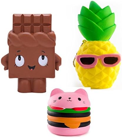 Jumbo Squishy,Kyson 3PCS Slow Rising Squeeze Toy Kawaii Emoji Toy for Kids,Adults,Relieving Stress and Anxiety,Cabinet Decor(Pineapple+Chocolate+Hamburgers)