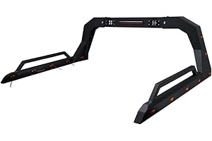 Topline_autopart Universal Adjustable Truck Bed Chase Rack Roll Bar with Side Rails Handle & 3rd Third Brake Light & 2X LED Work Lamps Bars & 14x Amber Side Marker for Pickup (Textured Black)
