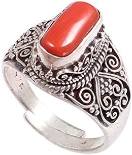 925 Sterling Silver Ring jewlery for Women | Natural Red Coral Gemstone Ring for Women | Statement Ring, Wedding Band, Engagement Ring | Ring Size Adjustable