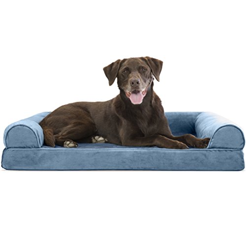 Furhaven Pet Dog Bed | Orthopedic Faux Fur & Velvet Traditional Sofa-Style Living Room Couch Pet Bed w/ Removable Cover for Dogs & Cats, Harbor Blue, Large