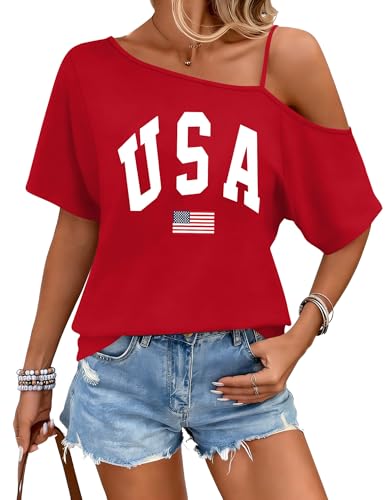 USA T Shirts for Women: American Flag Shirt 4th of July Tshirt Off Shoulder USA Shirts Patriotic Tops at Amazon