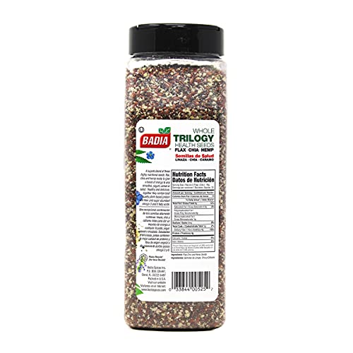 BADIA TRILOGY HEALTH SEED, FLAX, CHIA, HEMP SEEDS BLEND, HIGH FIBER SUPERFOOD MIX, OMEGA-3, 21 OZ