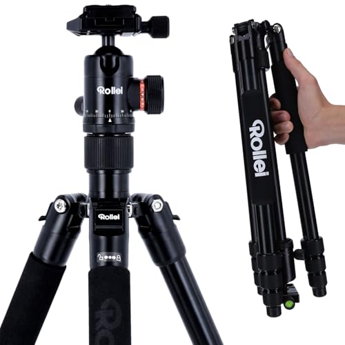 Rollei C5i Kamera Stativ Schwarz, 158cm Kompaktes Fotostativ aus Aluminium mit Kugelkopf Leichtes Reisestativ mit Einbeinstativ Funktion für DSLR Kamera Arca Swiss Kompatibel Stativ für Smartphone