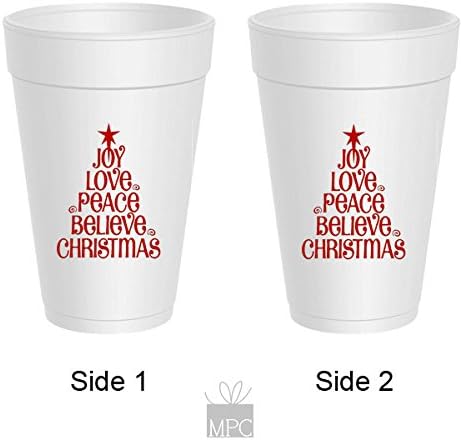 Amazon Com Christmas Styrofoam Cups Joy Love Peace Tree 10 Cups Kitchen Dining