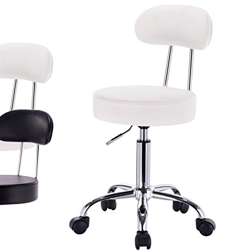 WOLTU ABSX1008whi-a 1x Rolling Swivel Hydraulic Chair with Back Synthenic Leather Round Seat Stools for Home Office Lab Medical Spa Massage Salon Adjustable Seat Height:18.5