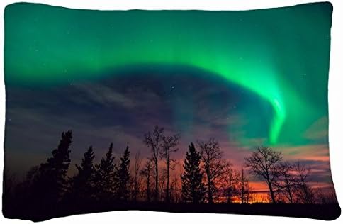 Microfiber Peach Queen Size Soft And Silky Decorative Pillow Cases -Landscapes night sky Star northern lights sunset Trees sluety by Natrue Pillowcases