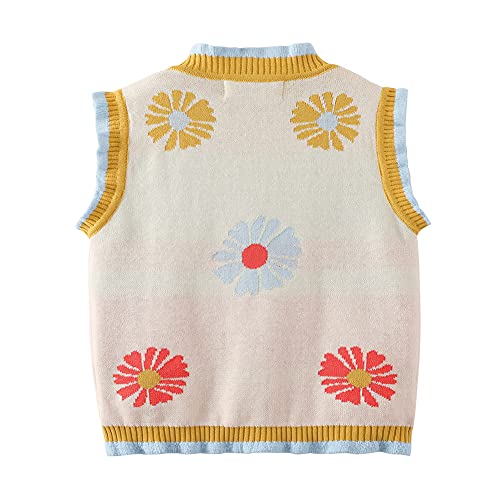 LittleSpring Cable Knit Sweater Vest for Little Girls Cotton Soft Daisy