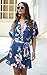 Angashion Women's Dresses- Casual Floral Deep V Neck Short Sleeve Tie Waist Mini Skater T Shirt Dress 032 Blue Grey L