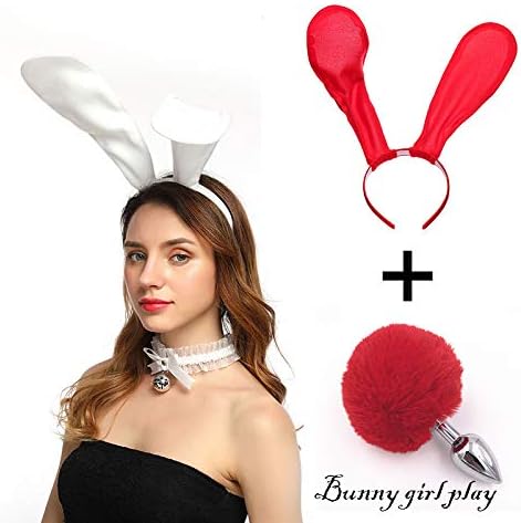 Party Party Rabbit Dress up Rabbit Ears and Rabbit Tail (Red, S)
