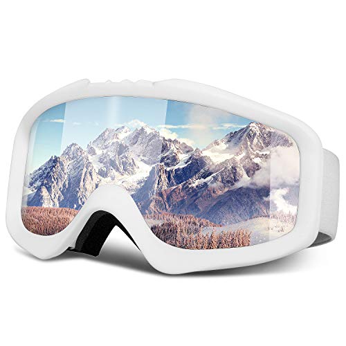 ShinePick Ski Goggles, Snowboard Goggles Over Glasses for Men, Women and Youth, Anti-Fog UV Protection OTG Snow Goggles for Skiing Skating(White)