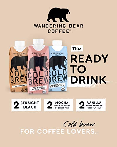 Wandering Bear Organic Cold Brew Coffee On The Go, Variety Pack, 11 fl oz, No Sugar, Ready to Drink, (Pack of 6)