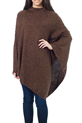 NOVICA Brown Alpaca Wool Solid Hooded Poncho Poncho, 'Warm Earth'
