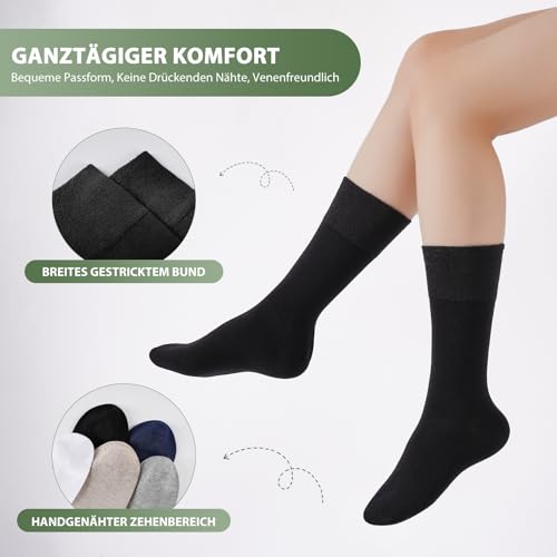 Niorasen Bamboo Diabetic Socks, 6 Pairs, without Elasticated Cuffs, Seamless, Bamboo Socks, Doctor Socks, Health Socks with Comfort Cuffs for Men and Women