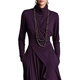 OSCORP Women's High Neck Asymmetrical Maxi Dress, Long Sleeve Stretch Knit Elegant Wrap Ruffle Casual Dress