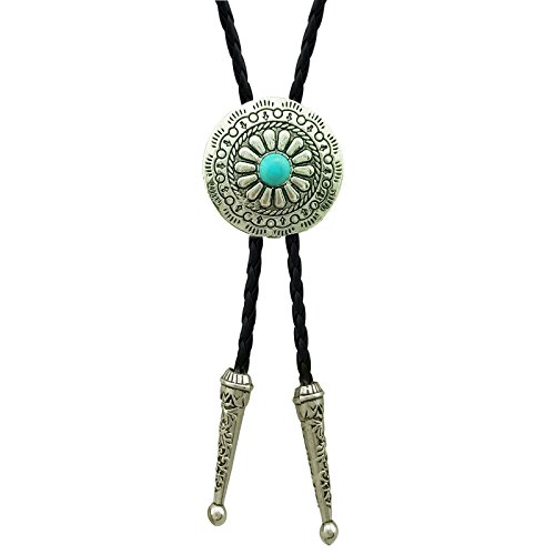 SELOVO Genuine Leather Native American Celtic Coin Bolo Tie Turquise Stone