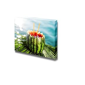 Canvas Prints Wall Art - Cocktail in Watermelon by The Sea | Modern Wall Decor/Home Decoration Stretched Gallery Canvas Wrap Giclee Print & Ready to Hang - 12" x 18"