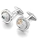 INBLUE Men's Rhodium Plated Cufflinks Silver White Globe Shirt Wedding