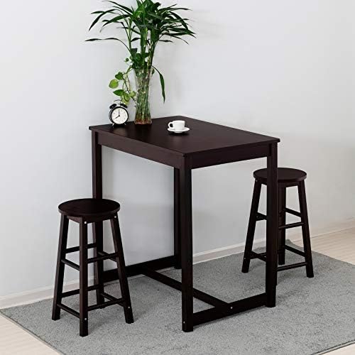 Wooden dining desk set with two stools, priced at $109.99 as of August 9, 2023.