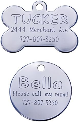 Stainless Steel Pet ID Tag - Diamond Engraved - Bone, Round, or Heart Shape (Round, Small)