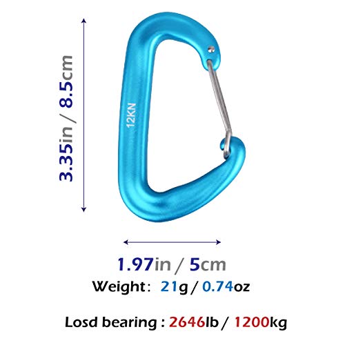 Azarxis karabiner Schnellverschluss mit 1200kg Belastbarkeit, Rostfrei und Ultraleicht, Karabinerhaken Schlüsselanhänger aus Aluminium für Hängematte, Camping, Angeln – Bild 3