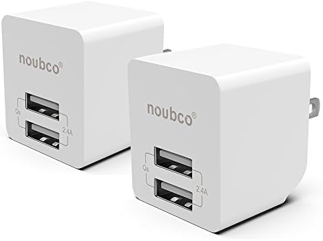 [2 Pack] Dual USB Wall Charger, Noubco 2.4A 12W Multi Port Compact AC Charging Adapter with Foldable Plug for iPhone X 10 8 7 6s 6 Plus, iPad, Galaxy, HTC, Nexus, Moto, BlackBerry, and More - White
