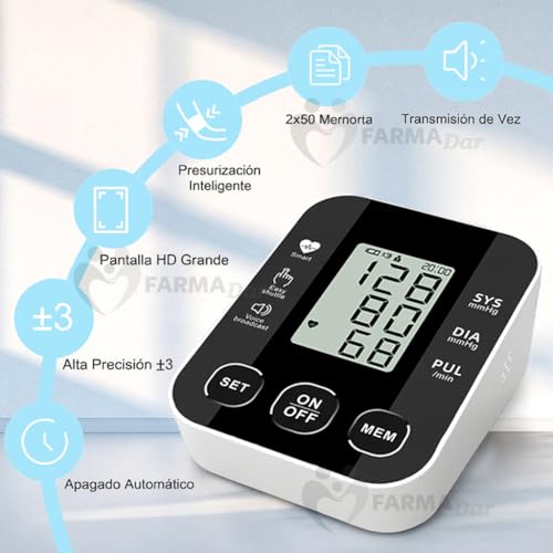 FARMADAR Baumanómetro Digital para Brazo – Monitor de Presión Arterial con Pantalla LED, Medición Automática y Precisa, Múltiples Modos de Lectura