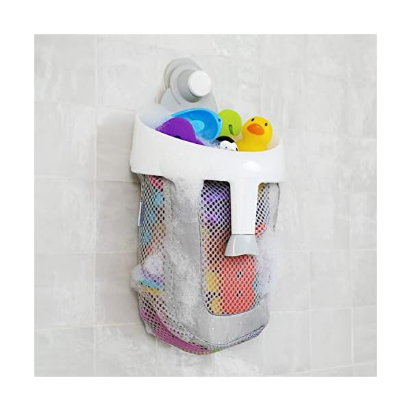 Munchkin-Super-Scoop-Bath-Toy-Organiser-Grey Munchkin Super Scoop Baby Bath Toy Storage Basket & Net, Removable Wall Hanging Bath Tidy, Baby Bath Caddy & Bath…