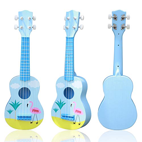 YOLOPLUS+ Kids Ukulele Guitar Toy Simulation 4 Strings Children Musical Instruments Educational Learning for Toddler Beginner Keep Tone Anti-Impact (21 Inch Flamingo)