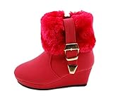 Mia-26 Little Girls JR Youth Mid Calf Fux Fur High Heel Wedge Boots