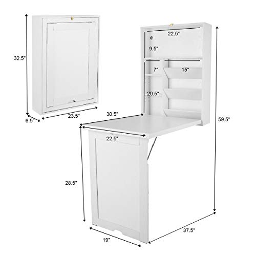 White 23.5"L Wall Mounted Fold-Out Convertible Computer Desk w/Storage Shelf with Ebook - Thumbnail 5