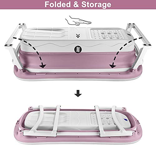 54 inches Large Portable Foldable Bathtub Soak 3-Stage Tub for Adult/Children/Toddlers Efficient Maintenance of Temperature Bath Tub SPA & Foot Massage EuroBath Plastic Non-slip Pink