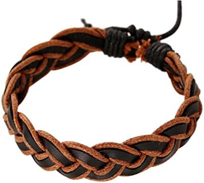 Konalla Vintage Braided Leather Bracelet Handmade Unisex Wristband, Resizable, Brown
