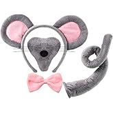 Norme Mouse Costume Accessory Set Rat Ear Headband Nose Tail and Bow Tie for Adults Halloween Animal Cosplay Party